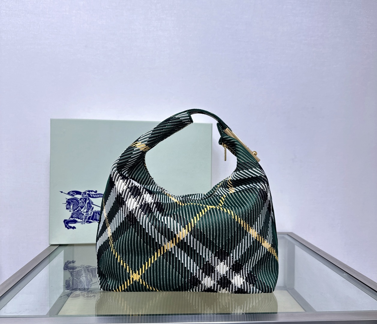Burberry Classic Navy and Black Contrast Large Knitted Chain Bag Burberry Classic Navy and Black Contrast Large Knitted Chain Bag