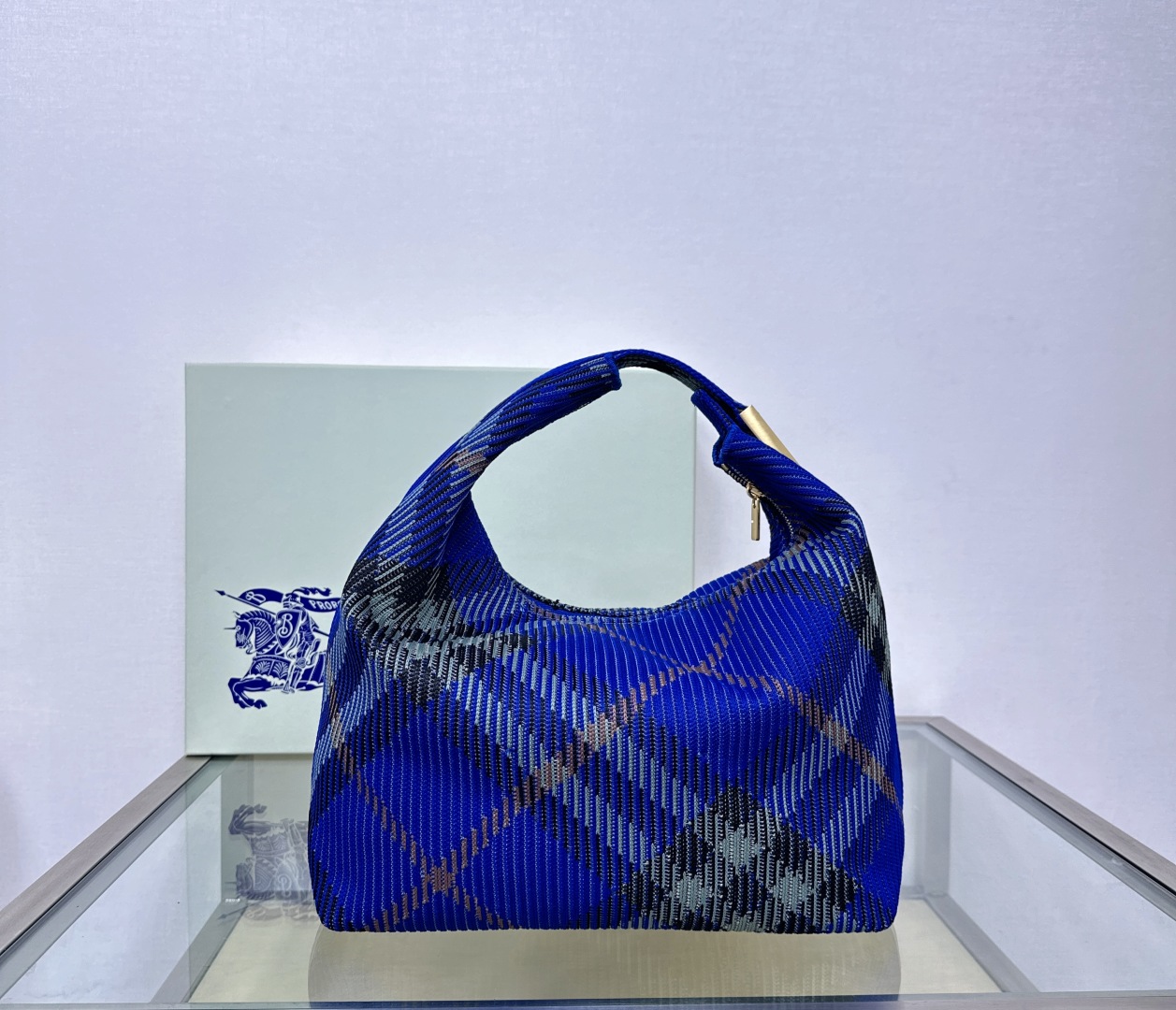Burberry Classic Blue and Black Contrast Large Knit Chain Bag Burberry Classic Blue and Black Contrast Large Knit Chain Bag