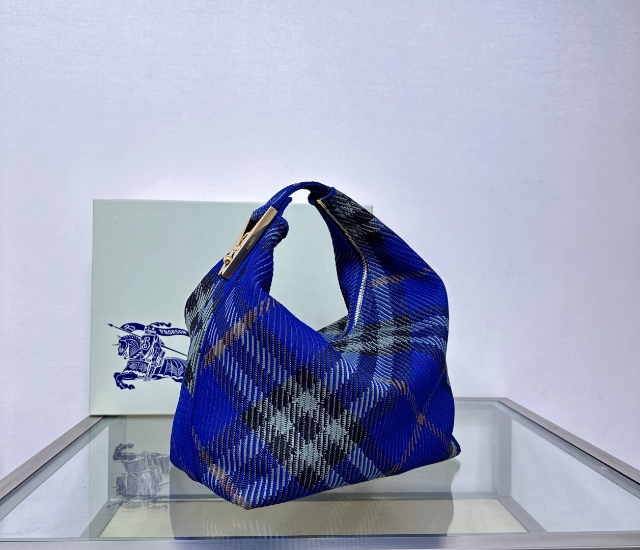 Burberry Classic Blue and Black Contrast Large Knit Chain Bag Burberry Classic Blue and Black Contrast Large Knit Chain Bag