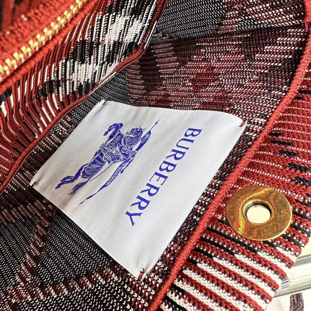 Burberry Mini Check Black, White and Red Knit Tote Bag Burberry Mini Check Black, White and Red Knit Tote Bag