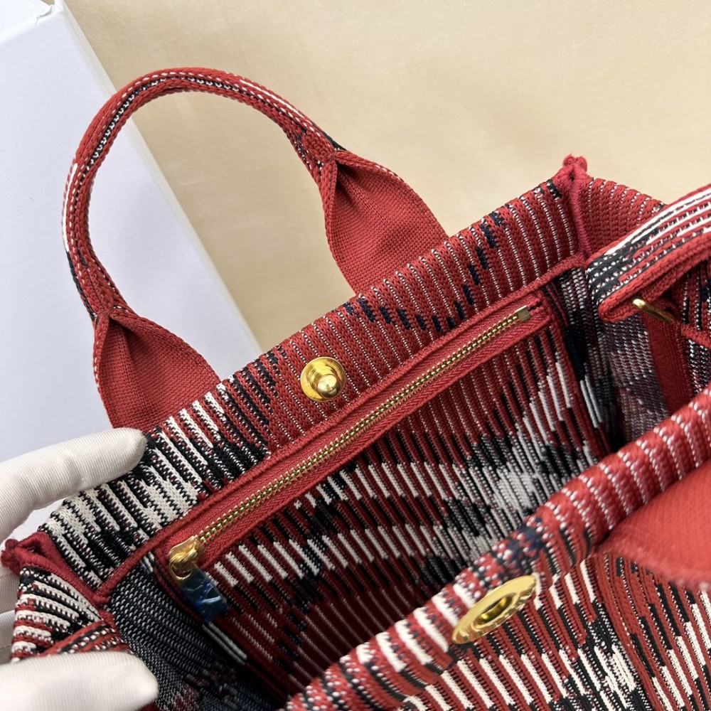Burberry Mini Check Black, White and Red Knit Tote Bag Burberry Mini Check Black, White and Red Knit Tote Bag