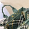 Burberry Mini Check Dark Green and White Knit Tote Bag Burberry Mini Check Dark Green and White Knit Tote Bag