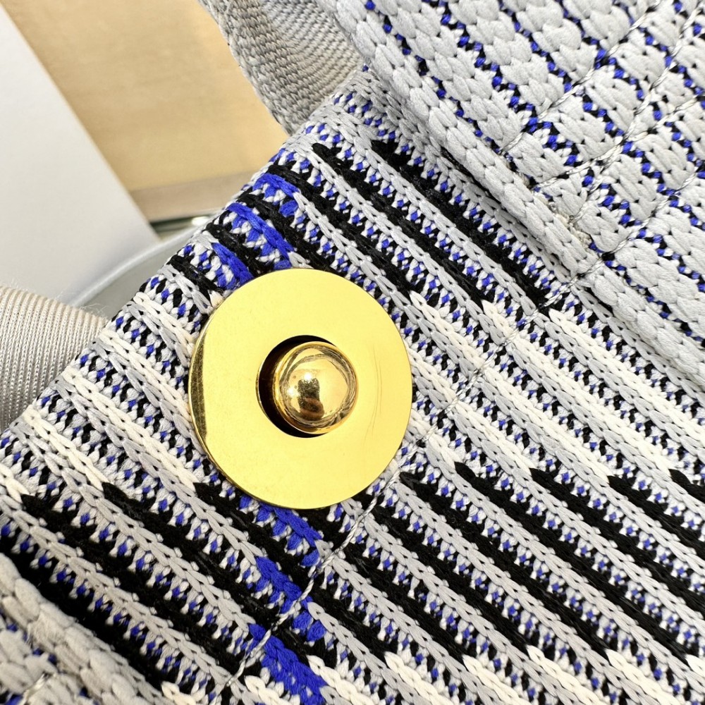Burberry Mini Check Light Blue and White Knit Tote Bag Burberry Mini Check Light Blue and White Knit Tote Bag