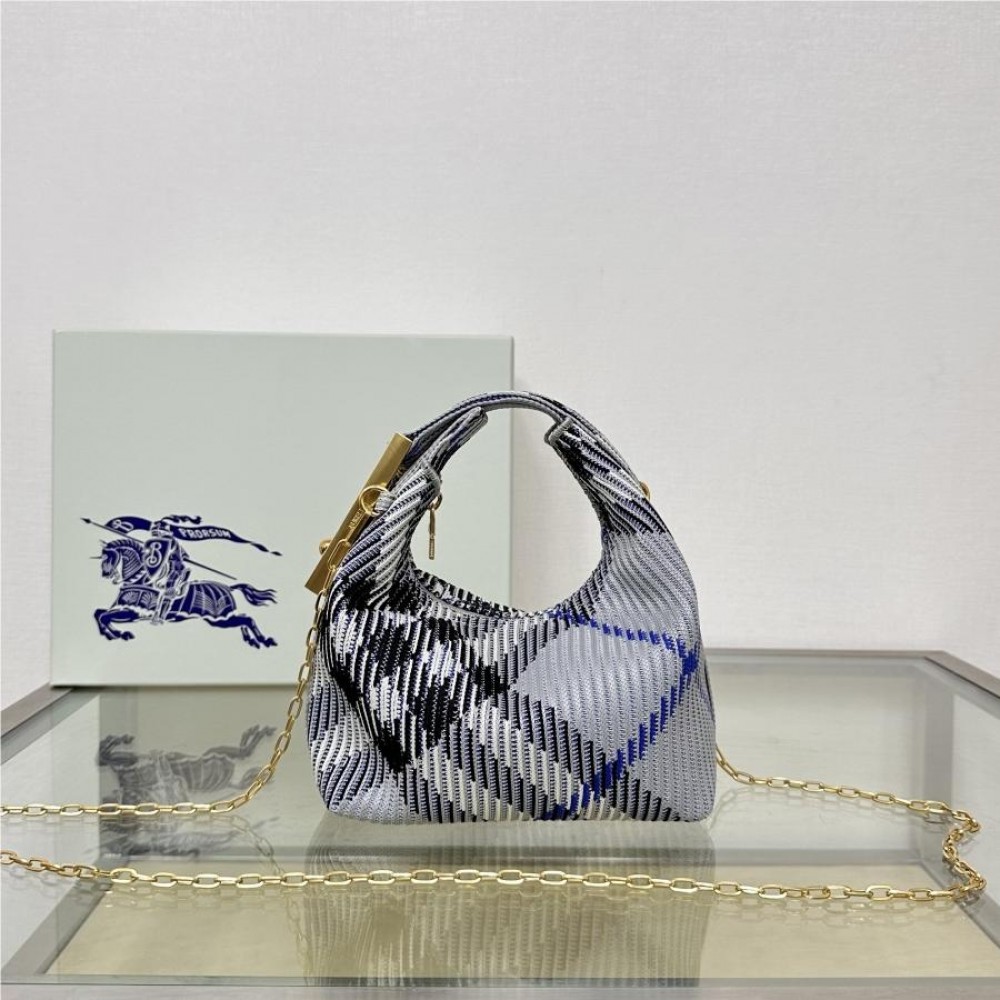 Burberry classic blue and white contrast knitted chain bag Burberry classic blue and white contrast knitted chain bag