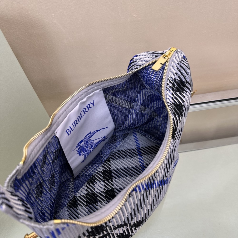 Burberry classic blue and white contrast medium knitted chain bag Burberry classic blue and white contrast medium knitted chain bag