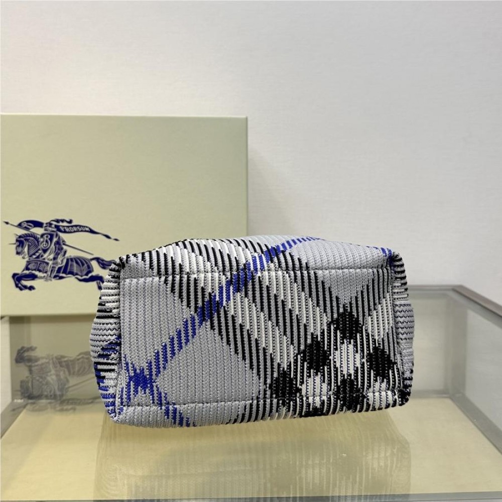 Burberry classic blue and white contrast medium knitted chain bag Burberry classic blue and white contrast medium knitted chain bag