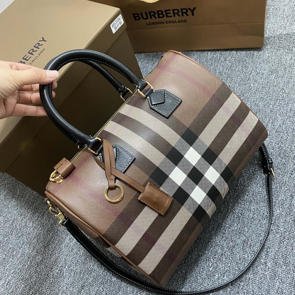 Burberry Check Classic Black and Brown Boston Bag Burberry Check Classic Black and Brown Boston Bag