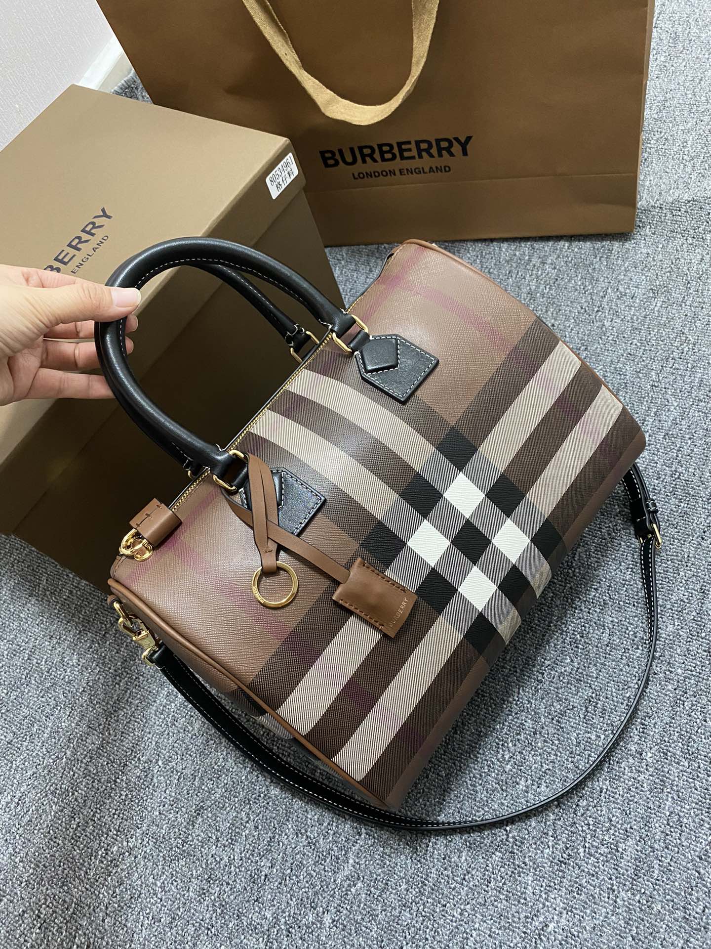 Burberry Check Classic Black and Brown Boston Bag Burberry Check Classic Black and Brown Boston Bag