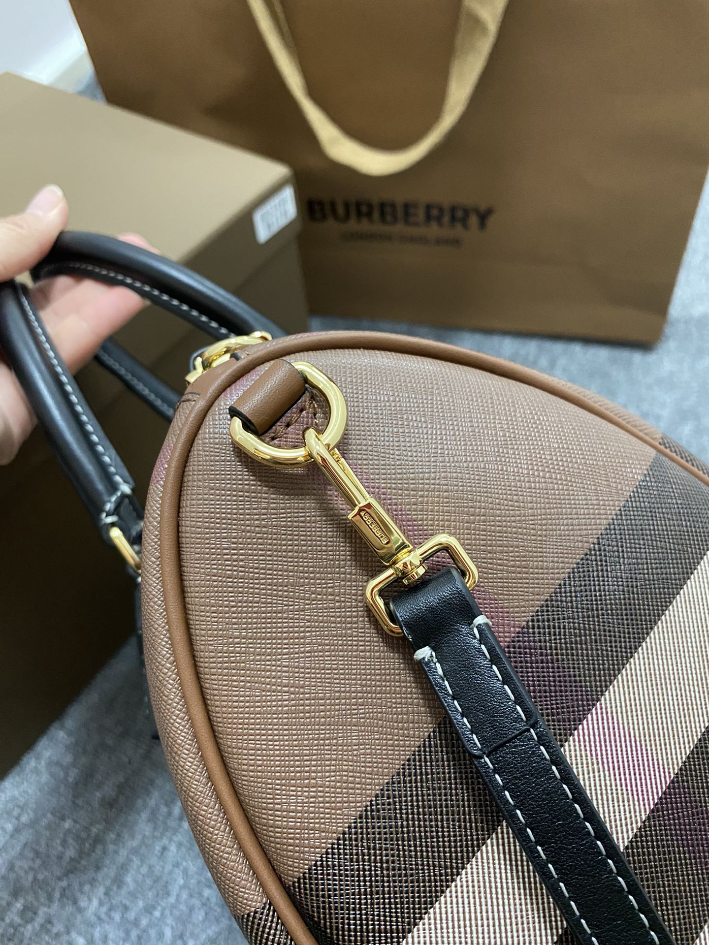 Burberry Check Classic Black and Brown Boston Bag Burberry Check Classic Black and Brown Boston Bag