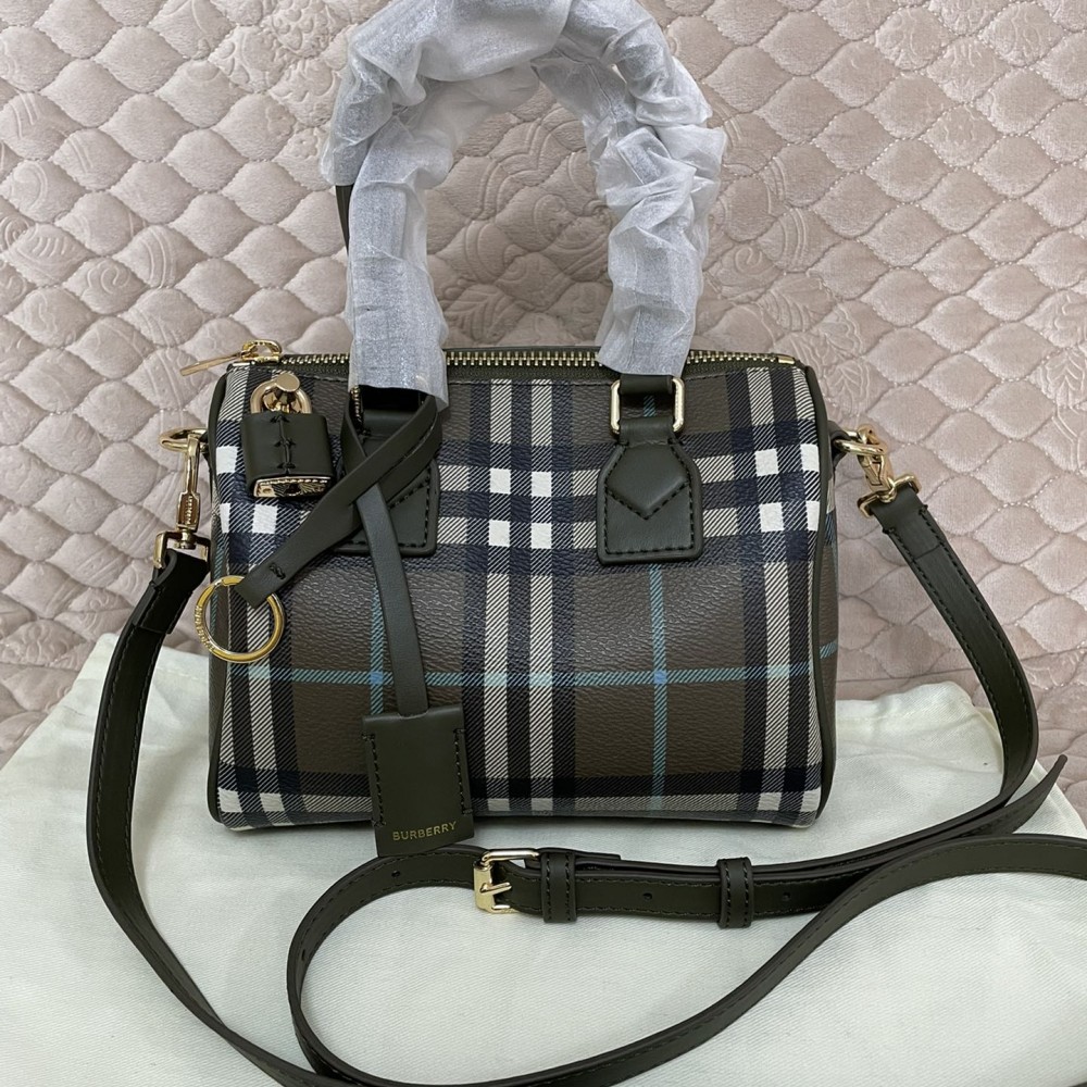 Burberry Check Classic Black and Blue Boston Bag Burberry Check Classic Black and Blue Boston Bag