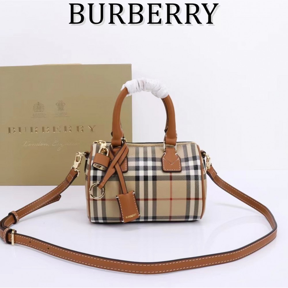 Burberry Check Classic Small Boston Bag in Yellow and White Burberry Check Classic Small Boston Bag in Yellow and White