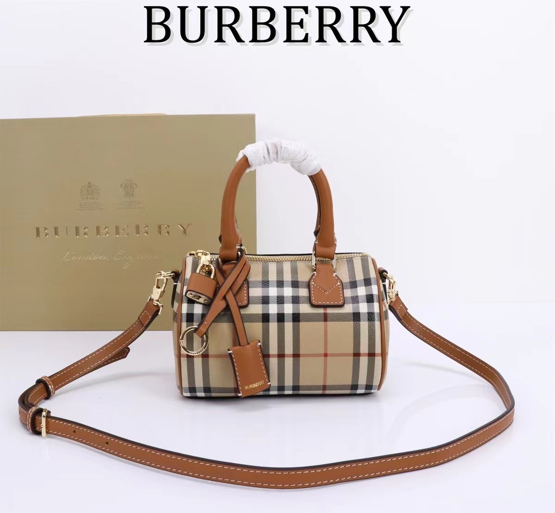 Burberry Check Classic Small Boston Bag in Yellow and White Burberry Check Classic Small Boston Bag in Yellow and White