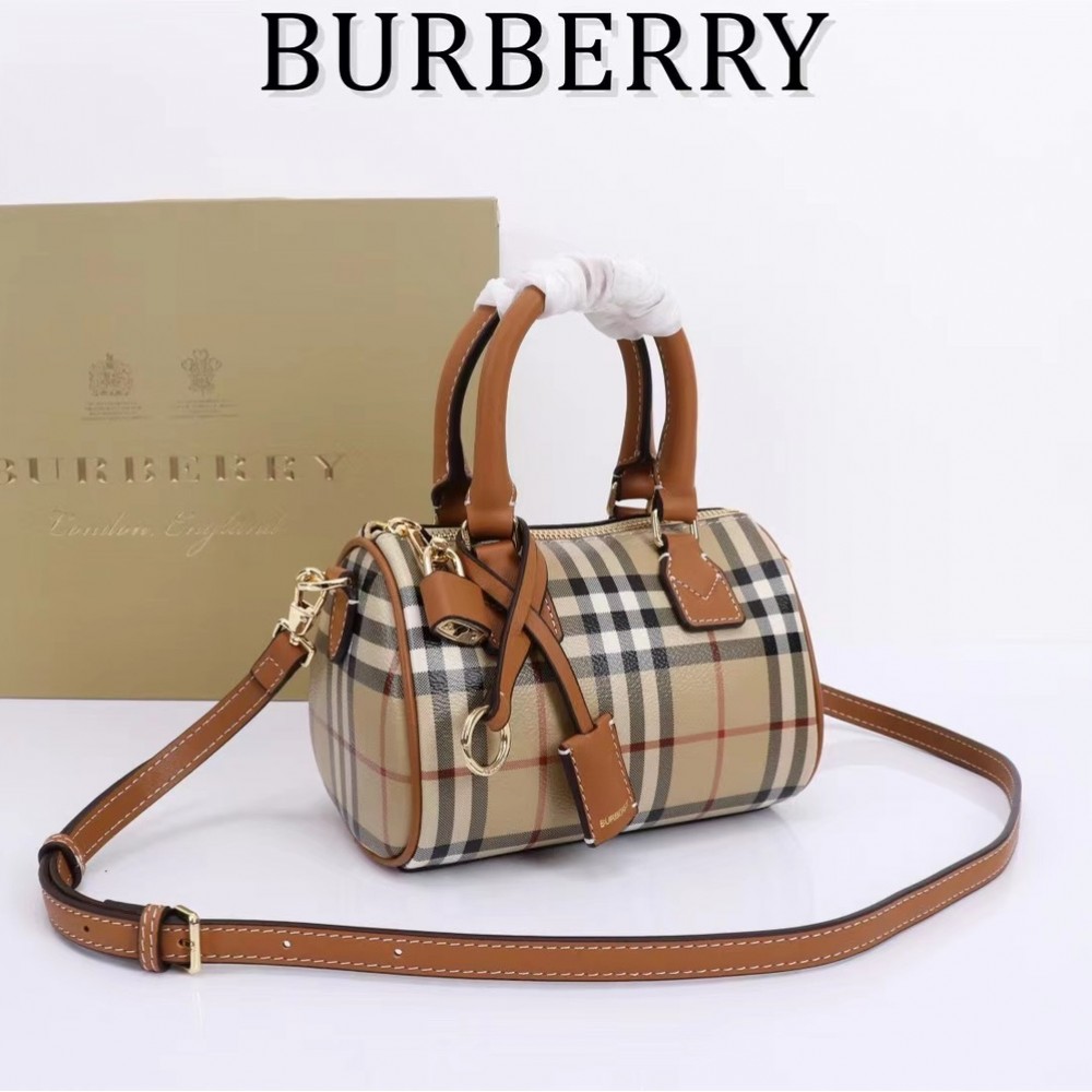 Burberry Check Classic Small Boston Bag in Yellow and White Burberry Check Classic Small Boston Bag in Yellow and White