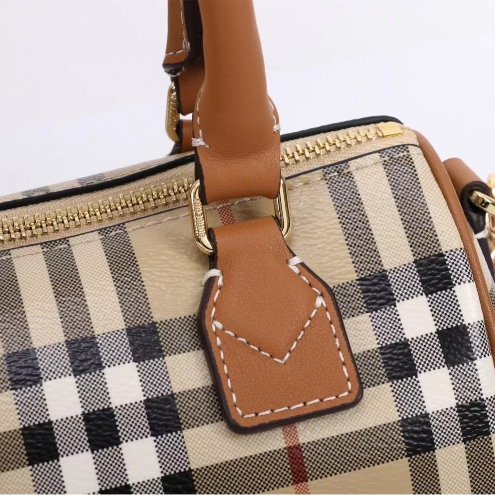 Burberry Check Classic Small Boston Bag in Yellow and White Burberry Check Classic Small Boston Bag in Yellow and White