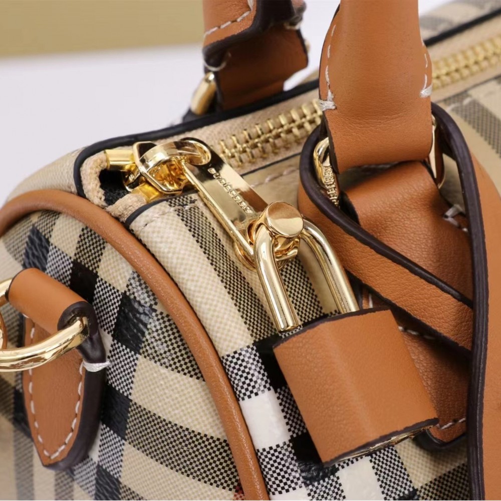 Burberry Check Classic Small Boston Bag in Yellow and White Burberry Check Classic Small Boston Bag in Yellow and White