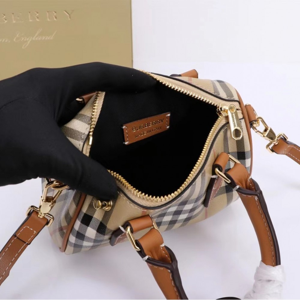 Burberry Check Classic Small Boston Bag in Yellow and White Burberry Check Classic Small Boston Bag in Yellow and White