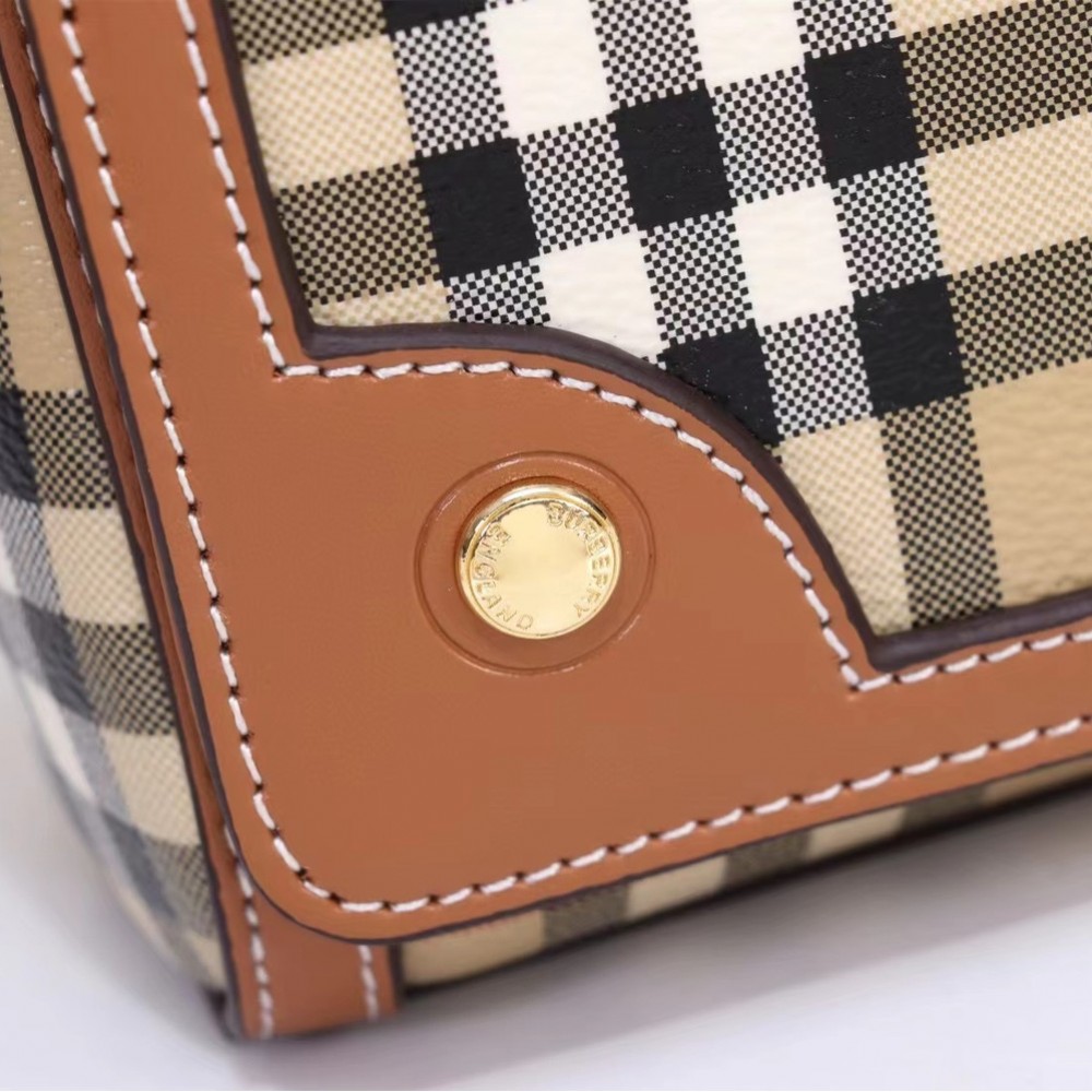 Burberry Check Classic Yellow and White Square Boston Bag Burberry Check Classic Yellow and White Square Boston Bag