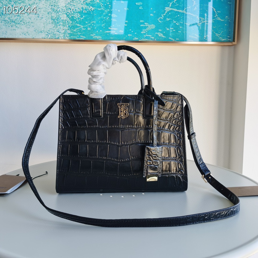 Burberry black crocodile leather tote bag