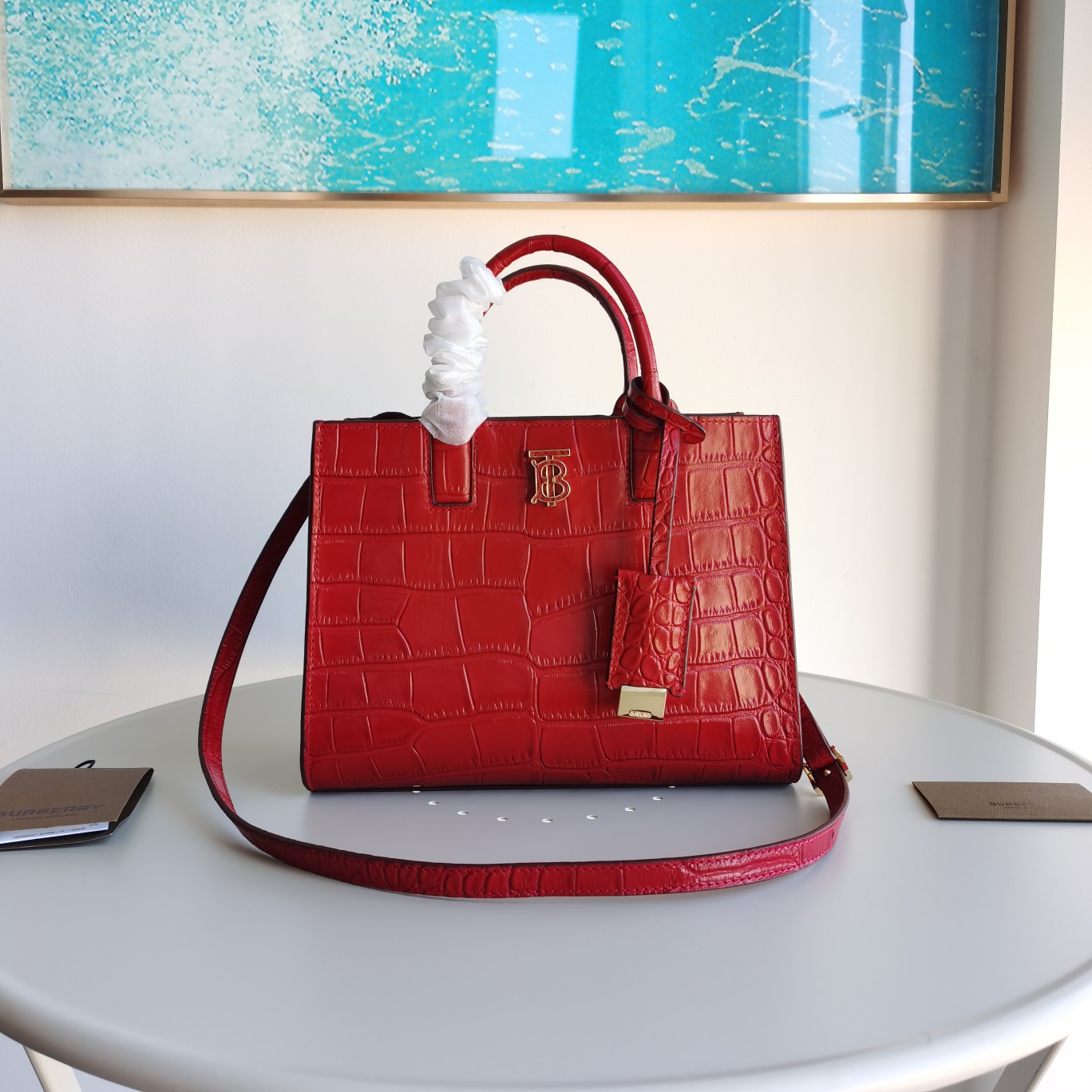 Burberry crocodile leather red tote bag Burberry crocodile leather red tote bag