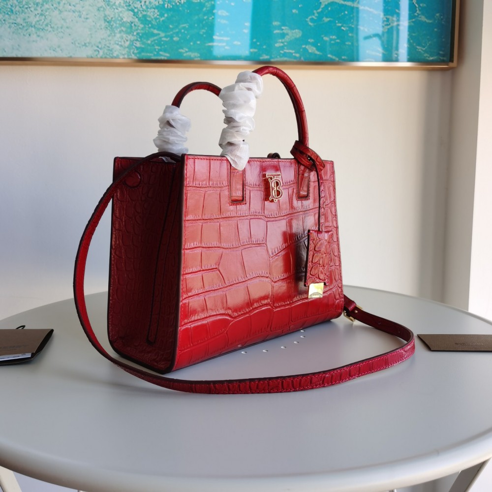 Burberry crocodile leather red tote bag Burberry crocodile leather red tote bag
