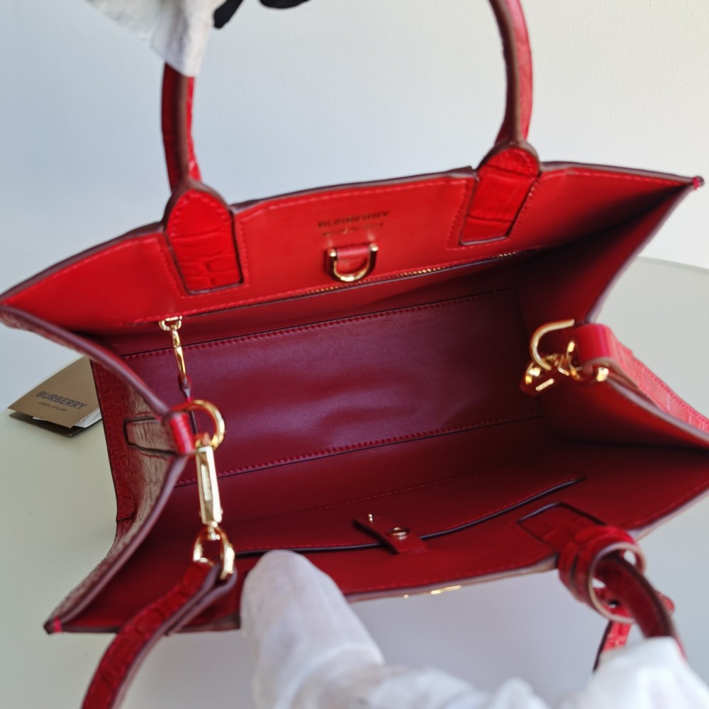 Burberry crocodile leather red tote bag Burberry crocodile leather red tote bag