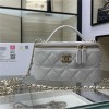 Chanel Double C Metal Chain Diamond Check White Frosted Texture Bag Chanel Double C Metal Chain Diamond Check White Frosted Texture Bag