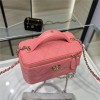 Chanel Double C Metal Chain Diamond Check Pink Frosted Texture Bag Chanel Double C Metal Chain Diamond Check Pink Frosted Texture Bag