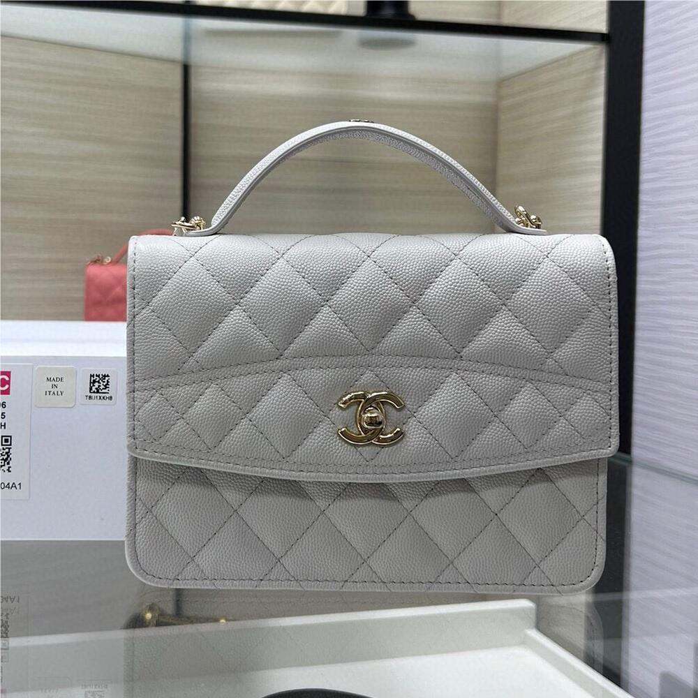 Chanel Double C Metal Chain Light Grey Quilted Flap Bag Chanel Double C Metal Chain Light Grey Quilted Flap Bag