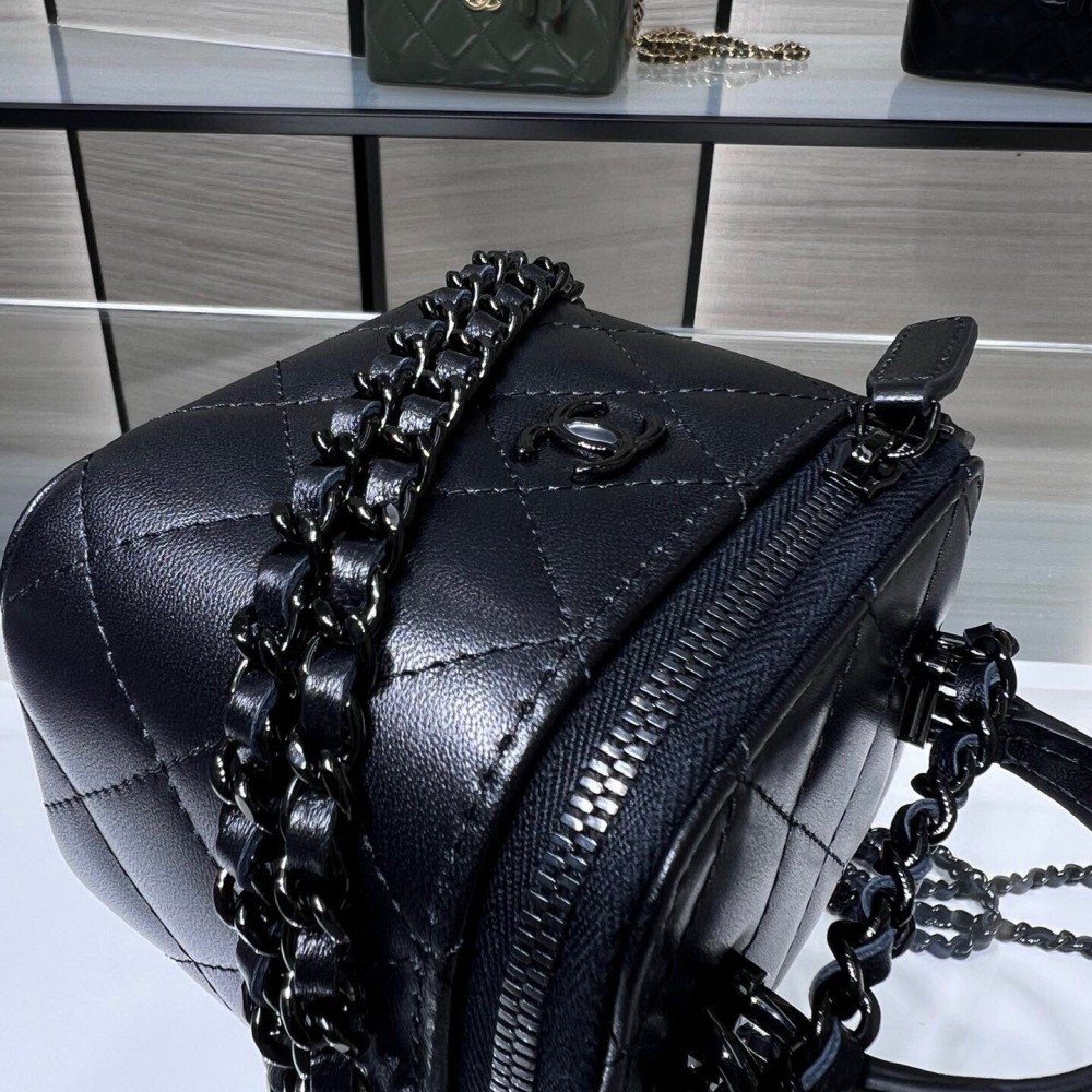Chanel Double C Metal Chain Deep Black Quilted Tote Chanel Double C Metal Chain Deep Black Quilted Tote