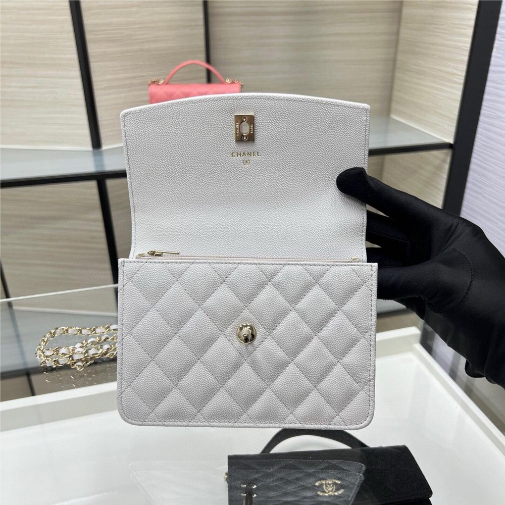 Chanel Double C Metal Chain Light Grey Quilted Flap Bag Chanel Double C Metal Chain Light Grey Quilted Flap Bag