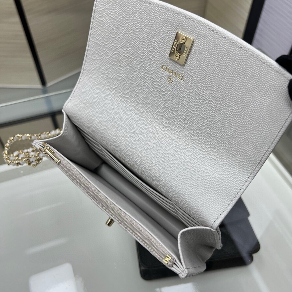 Chanel Double C Metal Chain Light Grey Quilted Flap Bag Chanel Double C Metal Chain Light Grey Quilted Flap Bag