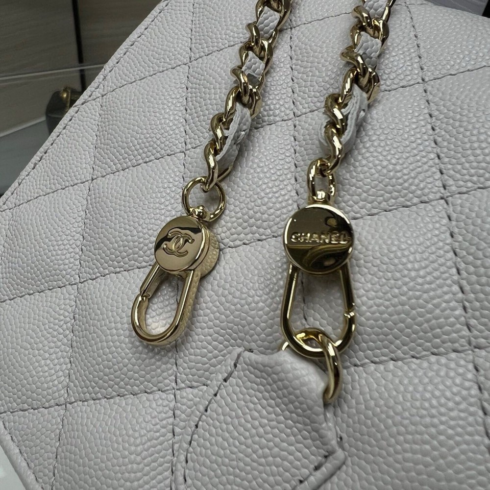 Chanel Double C Metal Chain Light Grey Quilted Flap Bag Chanel Double C Metal Chain Light Grey Quilted Flap Bag