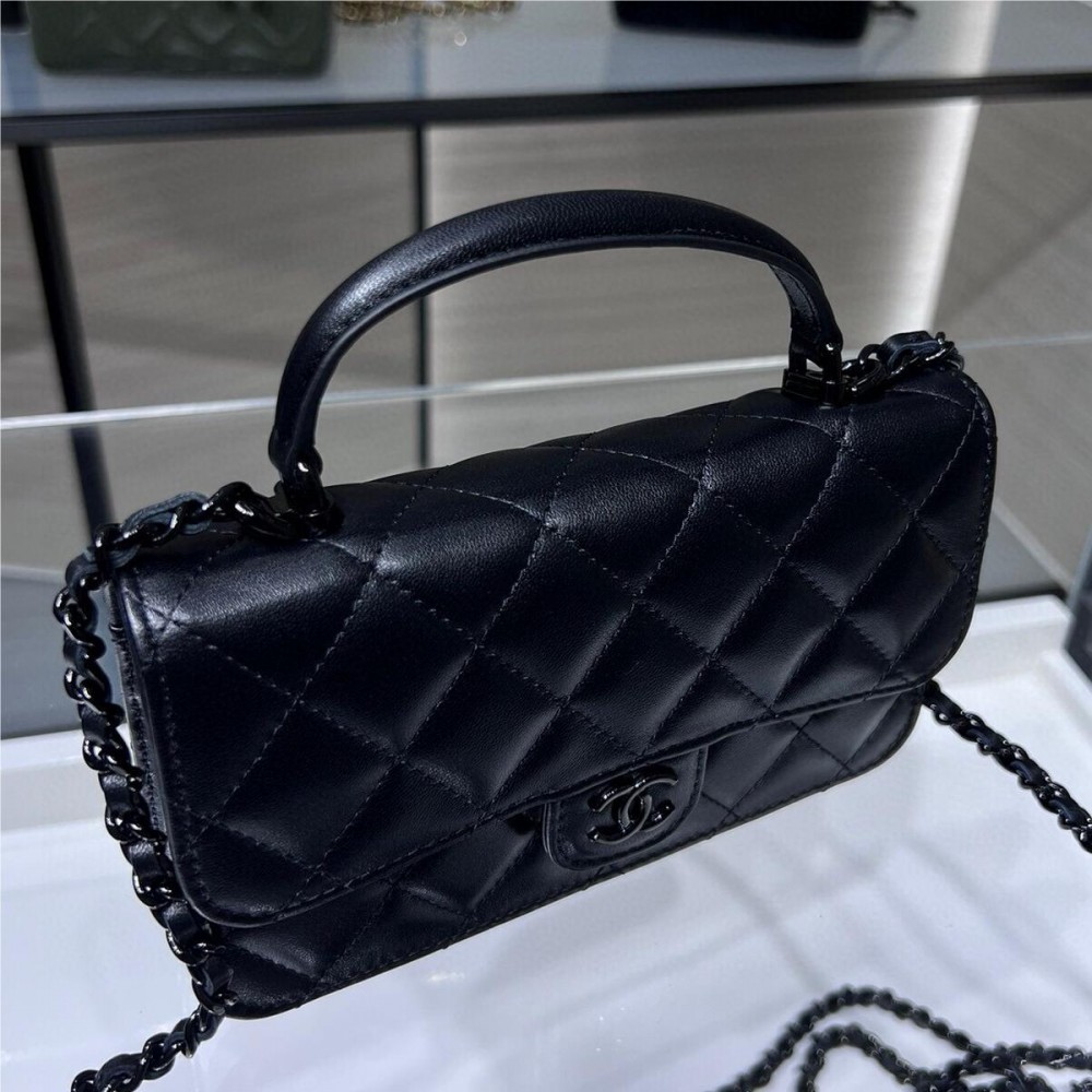 Chanel Double C Metal Chain Classic Elegant Black Quilted Handbag Chanel Double C Metal Chain Classic Elegant Black Quilted Handbag