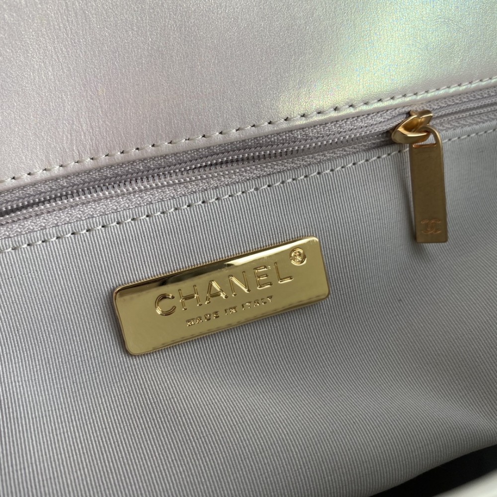 Chanel Double C Metal Chain Classic Shiny Silver Quilted Flap Bag Chanel Double C Metal Chain Classic Shiny Silver Quilted Flap Bag