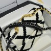 Chanel Double C Metal Chain Classic White and Black Contrast Quilted Flap Bag Chanel Double C Metal Chain Classic White and Black Contrast Quilted Flap Bag