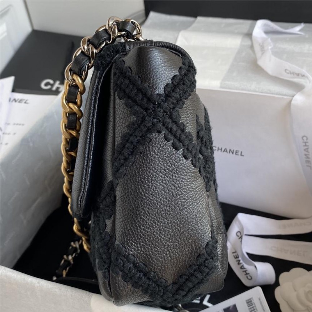 Chanel Double C Metal Chain Classic Pure Black Quilted Flap Bag Chanel Double C Metal Chain Classic Pure Black Quilted Flap Bag