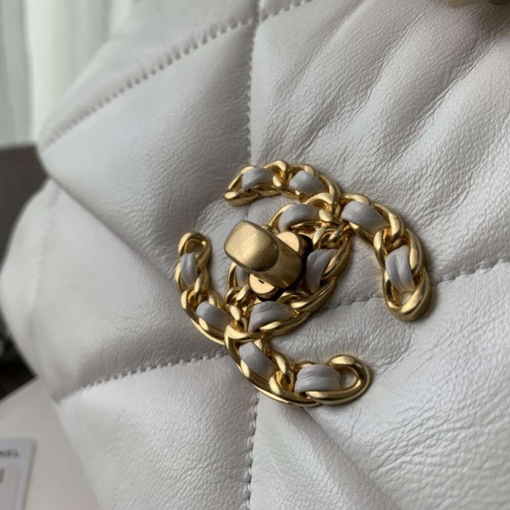 Chanel Double C Mixed Color Metal Chain Classic White Quilted Flap Bag Chanel Double C Mixed Color Metal Chain Classic White Quilted Flap Bag