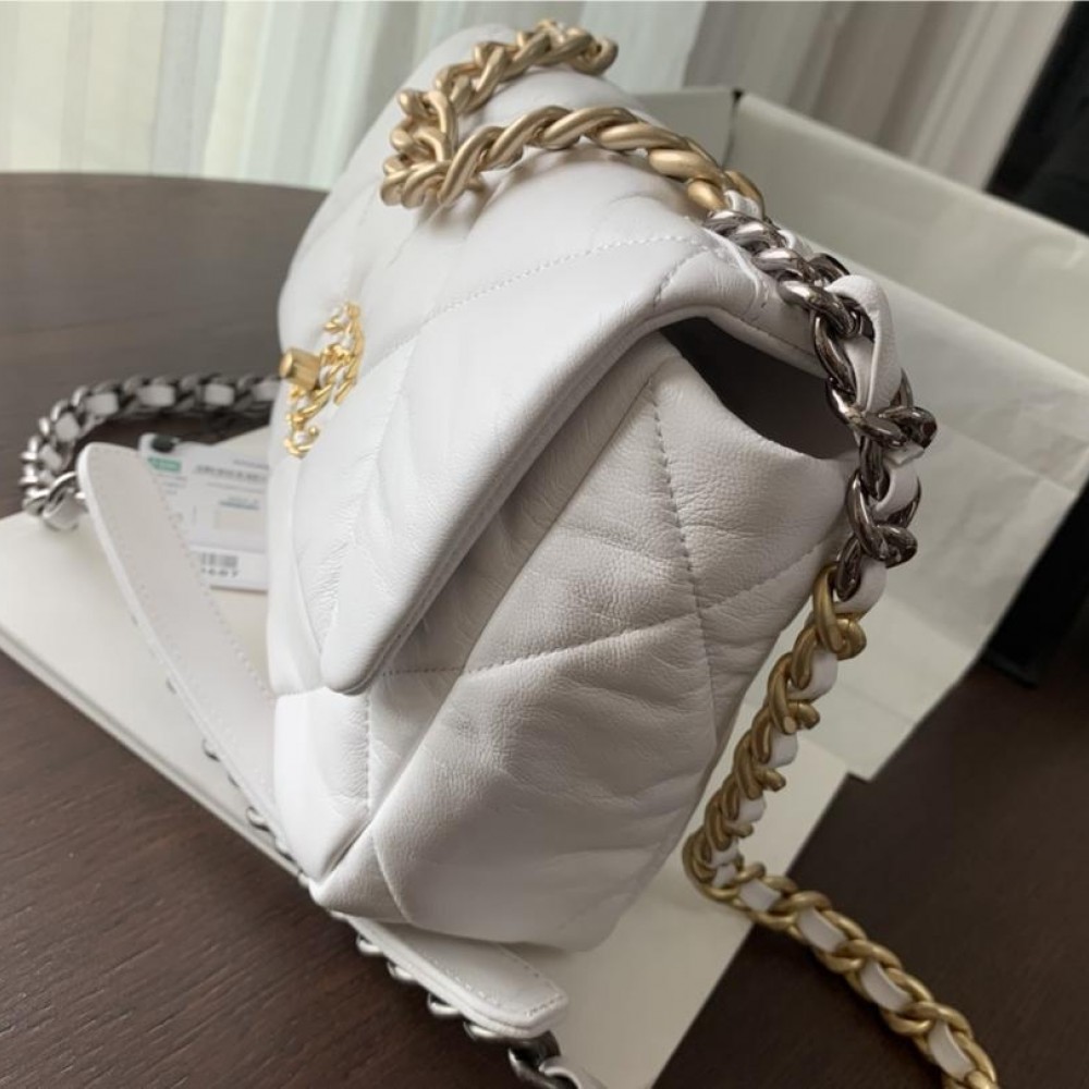 Chanel Double C Mixed Color Metal Chain Classic White Quilted Flap Bag Chanel Double C Mixed Color Metal Chain Classic White Quilted Flap Bag