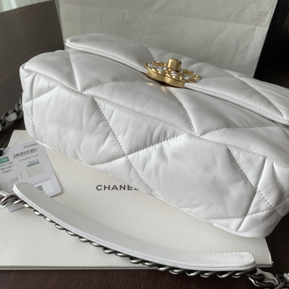 Chanel Double C Mixed Color Metal Chain Classic White Quilted Flap Bag Chanel Double C Mixed Color Metal Chain Classic White Quilted Flap Bag