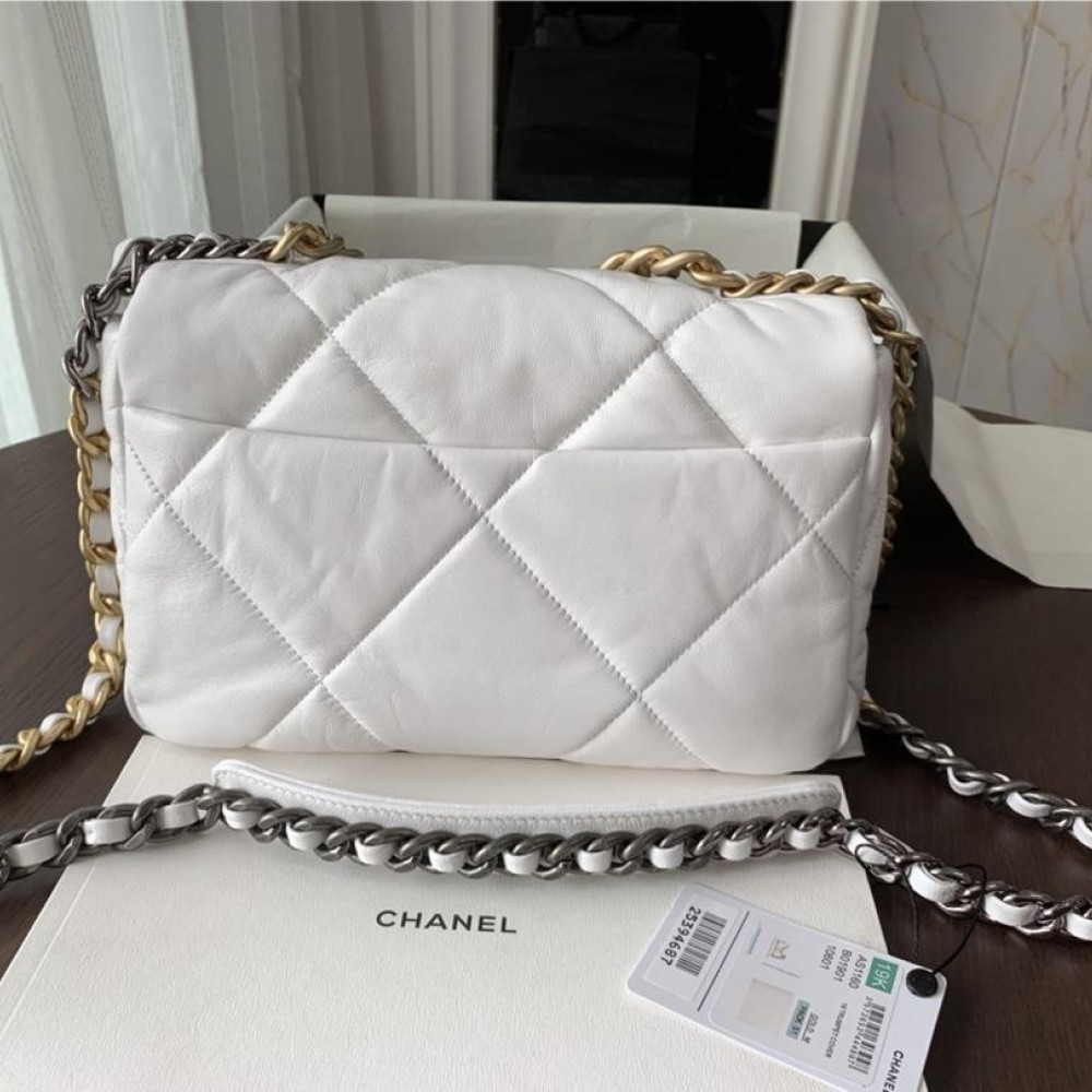 Chanel Double C Mixed Color Metal Chain Classic Medium White Quilted Flap Bag Chanel Double C Mixed Color Metal Chain Classic Medium White Quilted Flap Bag