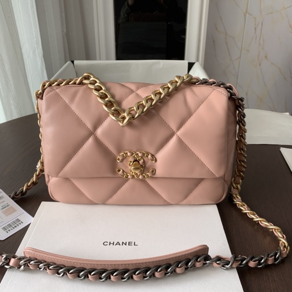 Chanel Double C Mixed Color Metal Chain Classic Medium Brown and Pink Quilted Flap Bag Chanel Double C Mixed Color Metal Chain Classic Medium Brown and Pink Quilted Flap Bag