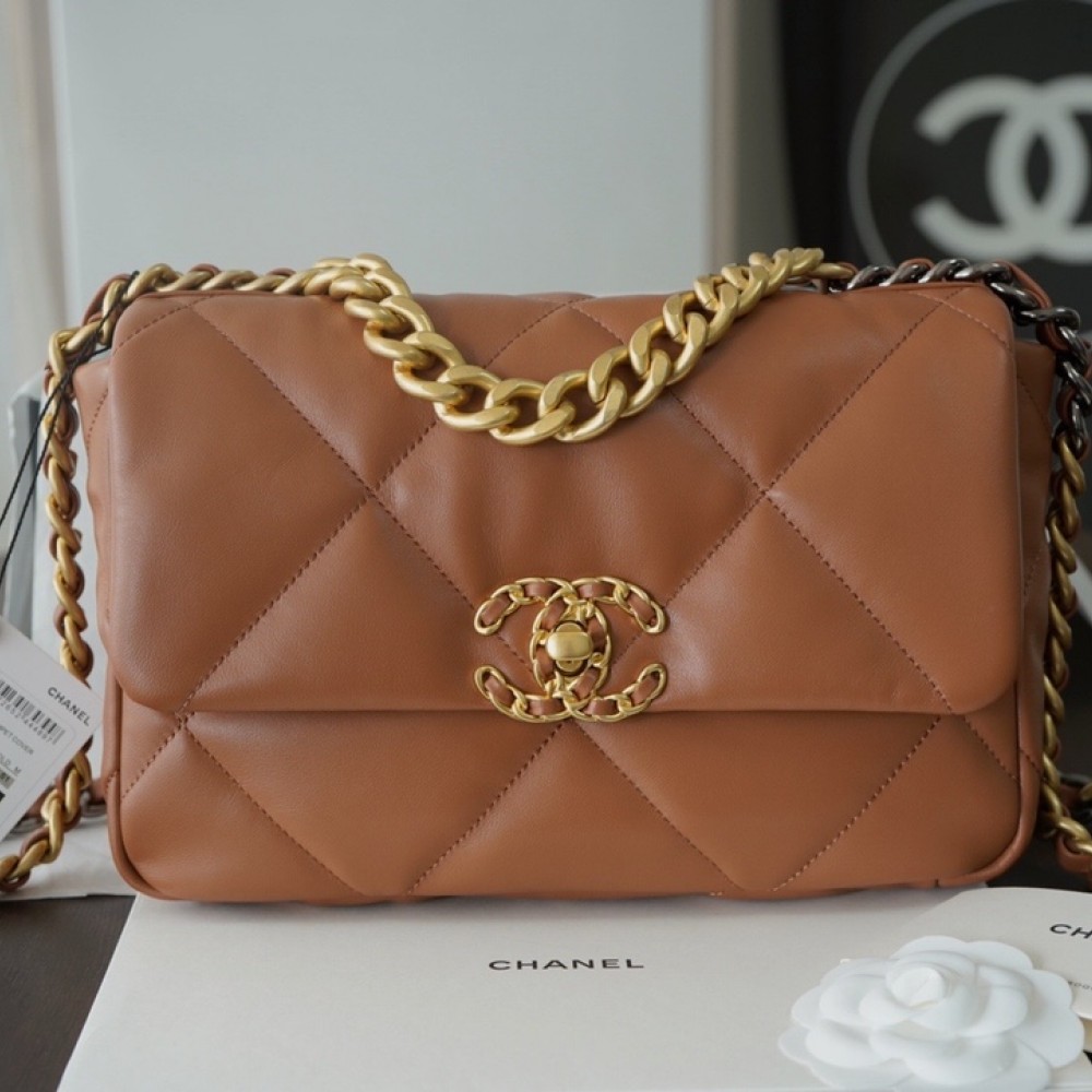 Chanel Double C Mixed Color Metal Chain Classic Brown Pink Quilted Flap Bag