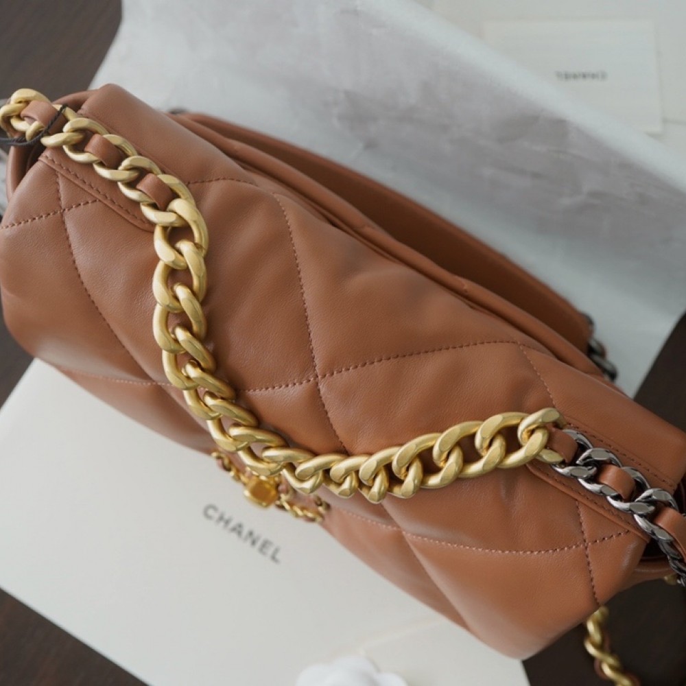 Chanel Double C Mixed Color Metal Chain Classic Brown Pink Quilted Flap Bag