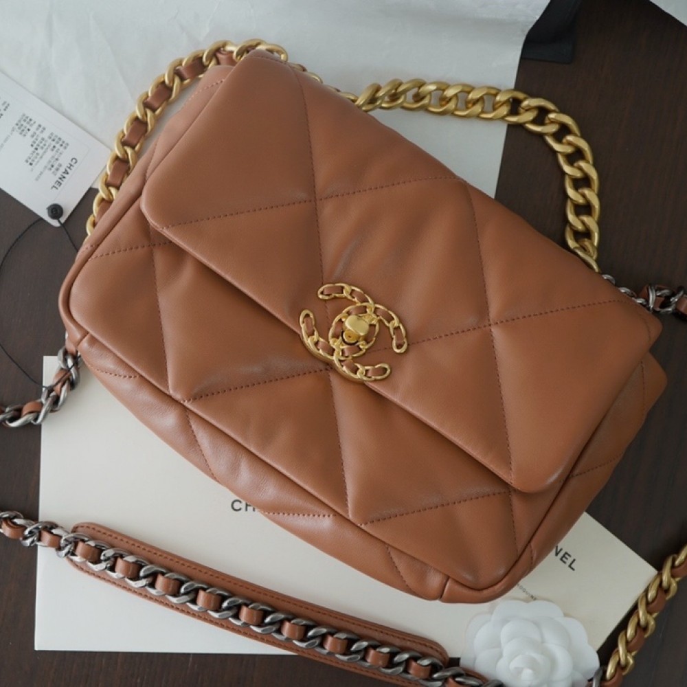 Chanel Double C Mixed Color Metal Chain Classic Brown Pink Quilted Flap Bag