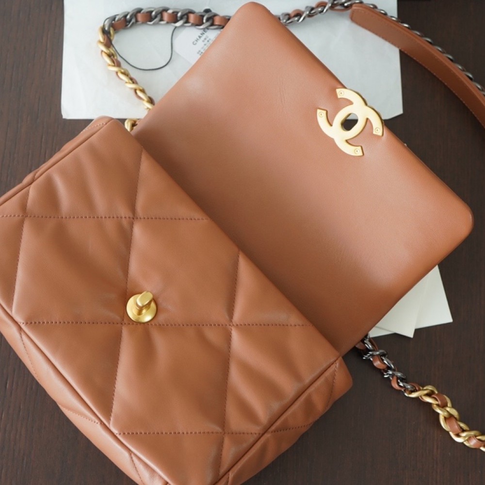 Chanel Double C Mixed Color Metal Chain Classic Brown Pink Quilted Flap Bag