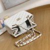 Chanel Classic Series Pure White Caviar Textured Exquisite Diamond Pattern Double C Chain Bag