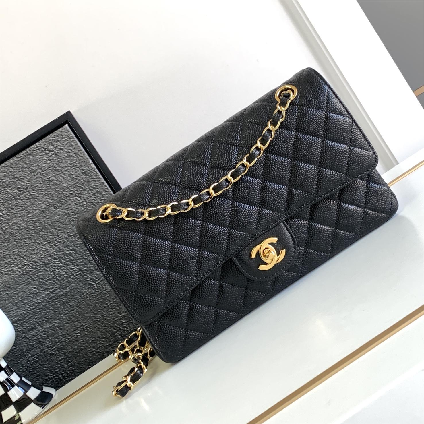 Chanel CF Caviar Classic Bag with Glossy Leather