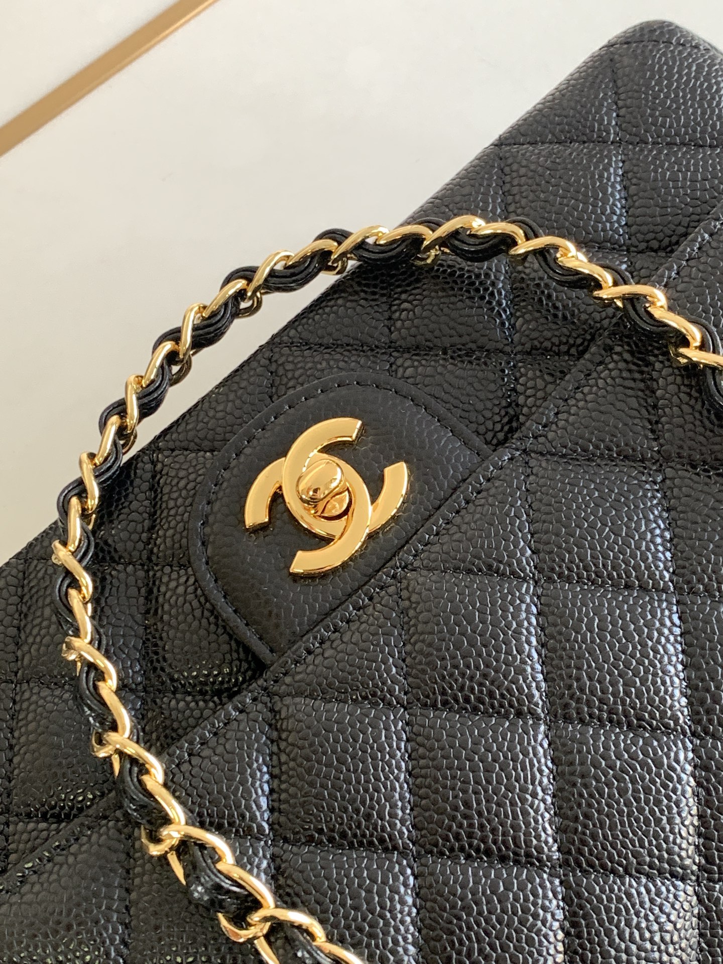 Chanel CF Caviar Classic Bag with Glossy Leather