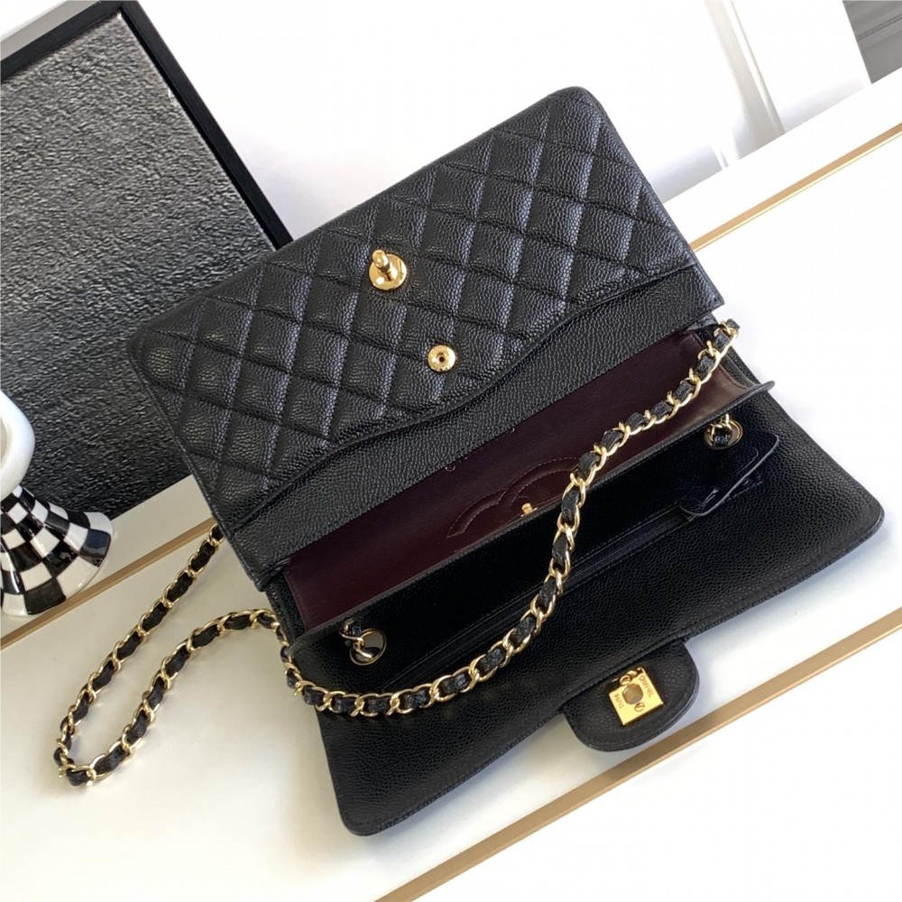 Chanel CF Caviar Classic Bag with Glossy Leather