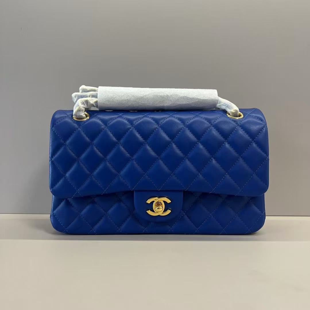 Chanel classic flap blue lambskin chain bag